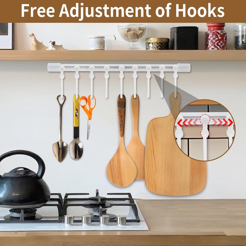FUYAHA Kitchen Utensil Hanging Rack - Hooks for Kitchen Utensils, No Drilling Wall Mounted Utensils Holder, Kitchen Rail Rack with 10 Hooks Hanger for Bedroom Bathroom (Pack of 4) - Image 3